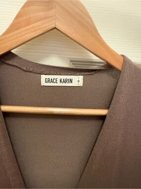 Grace Karin Taupe V-Neck Knit dress jacket size M